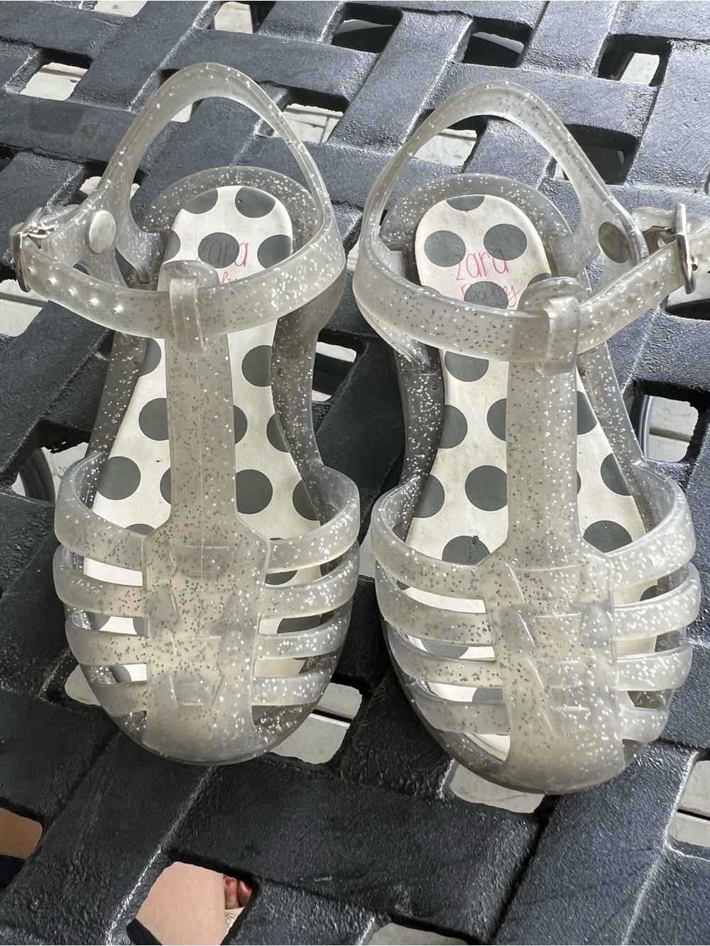 Zara Baby Silver Clear Glitter Jelly Sandals Sz 4-4.5